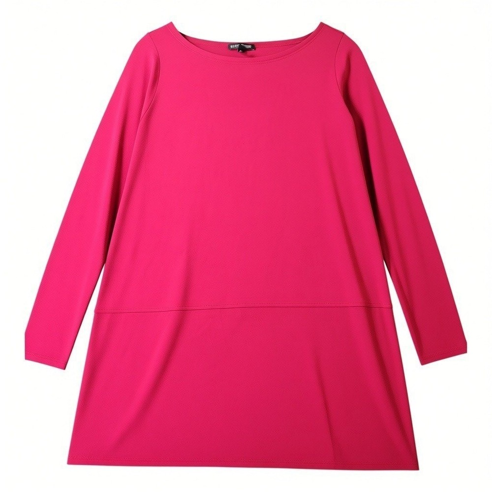 Eileen Fisher Red Viscose Jersey Boat Neck Tunic Top Dress Side Slits S